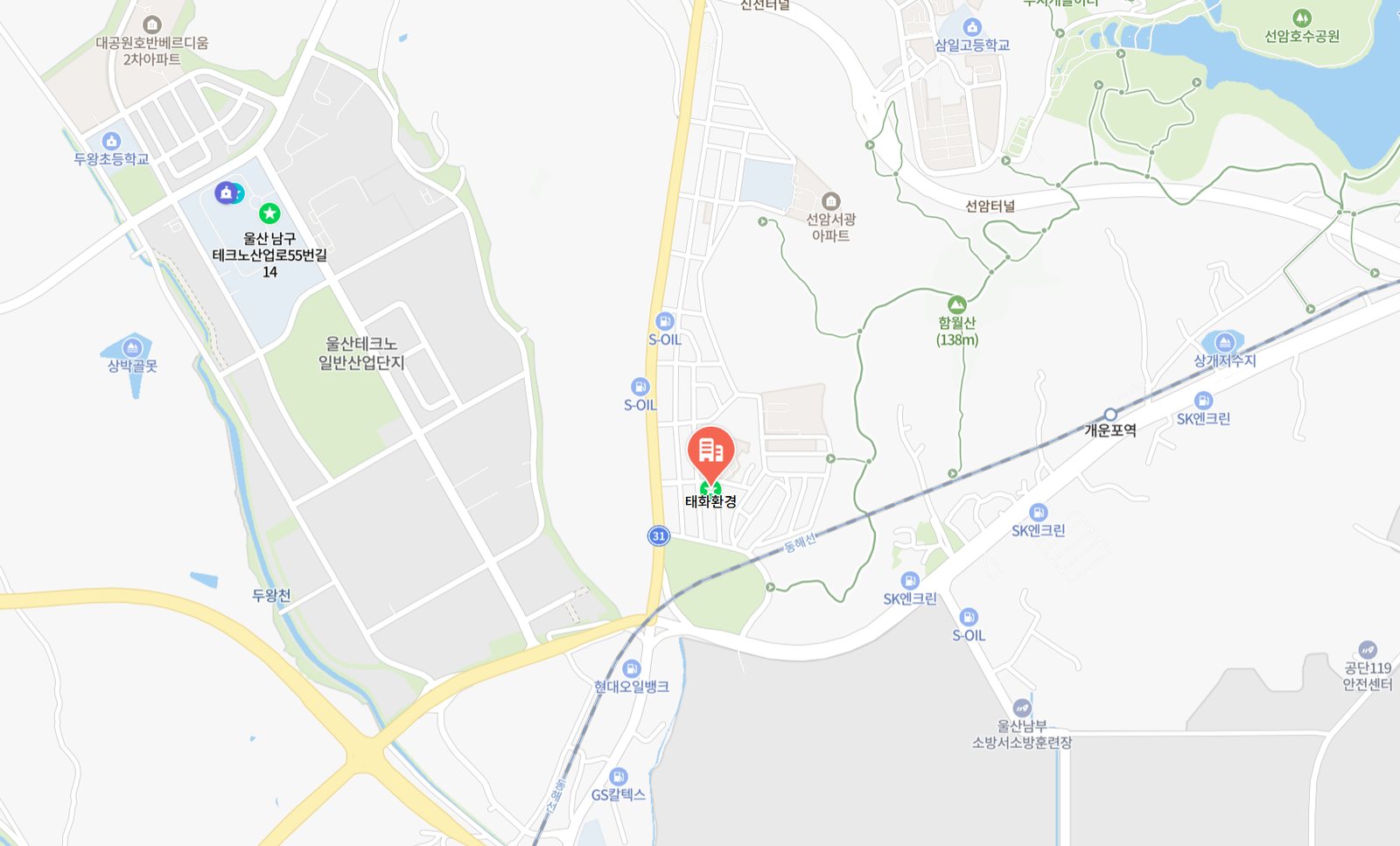 태화환경 본사 위치 지도 — 울산광역시 남구 두왕로34번길 14